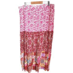 Boho Tiered Maxi Skirt Women's L Patchwork Fairy Hippie Whimsi Gypsy Pull‎ on